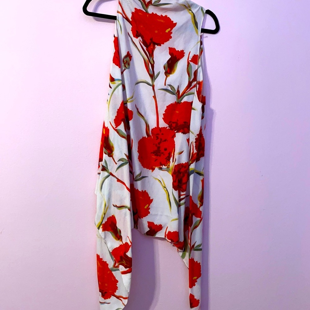Rare boutique shawl with orange blossoms on white